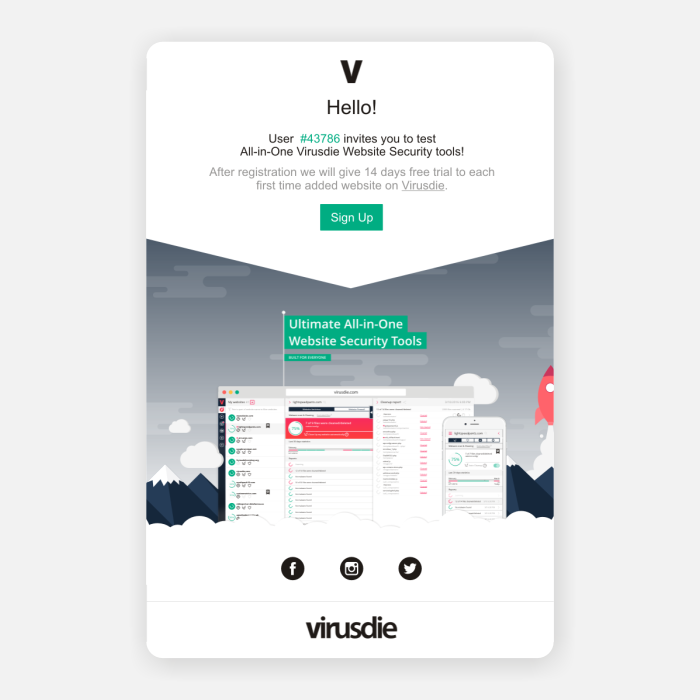 Virusdie Affilate program Email invitation