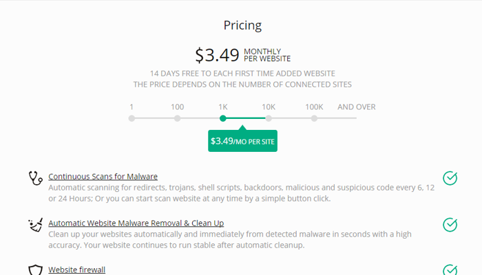 Virusdie.com price depends on the number of websites