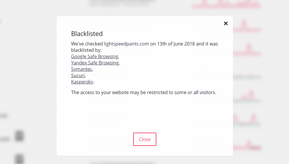 Blacklist status of website on virusdie.com by 50+ antivirus data vendors