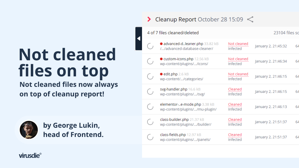 No scroll Virusdie cleanup report