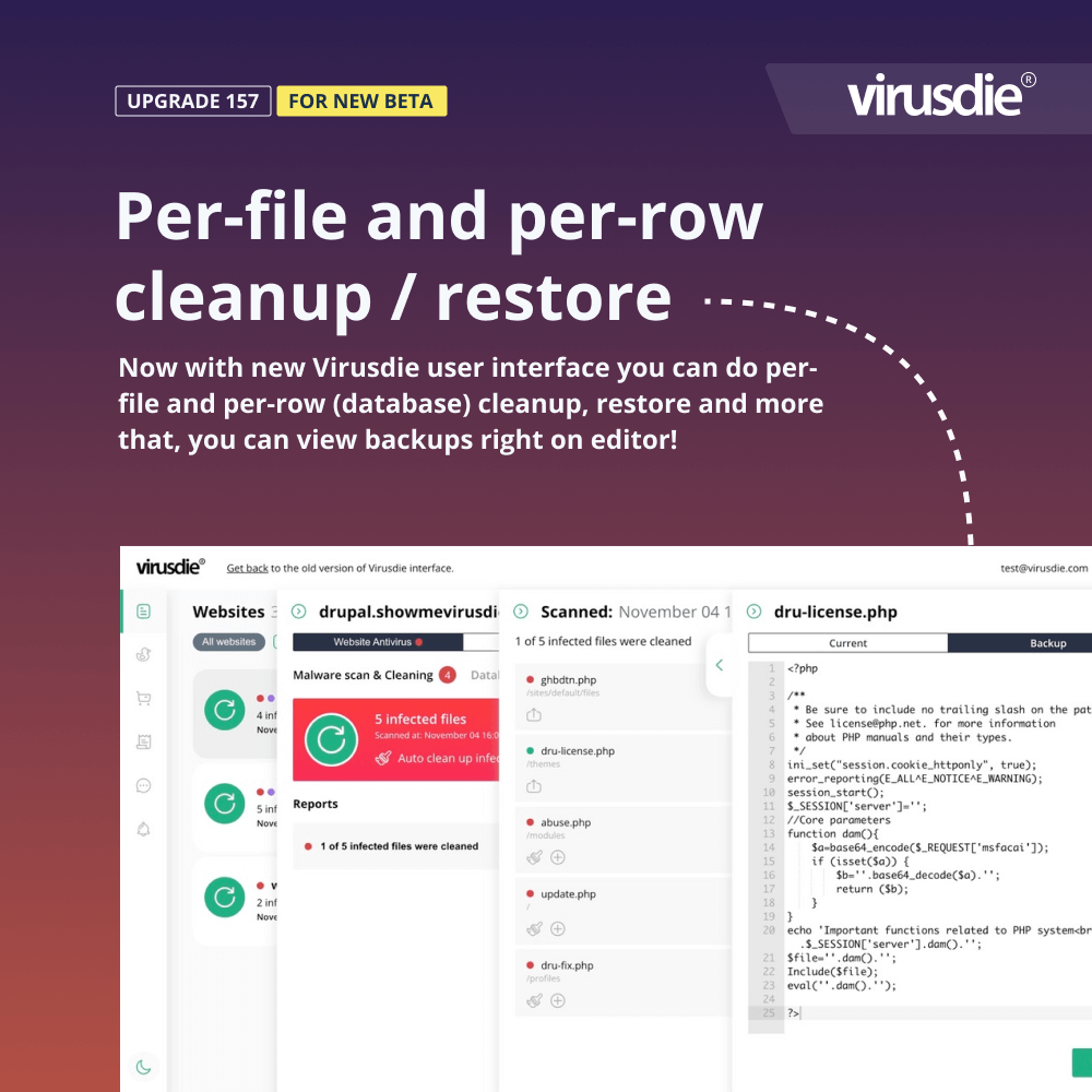 Per-file and per-row cleanup and backup viewer