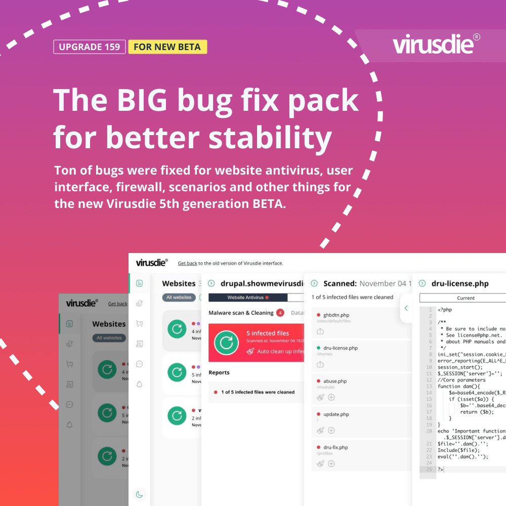 Virusdie upgrade 159 for Virusdie 5th generation BETA