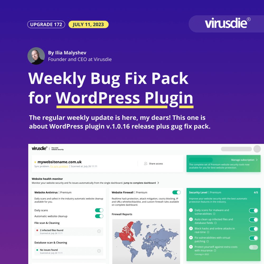 Virusdie WordPress plugin v. 1.0.16 release