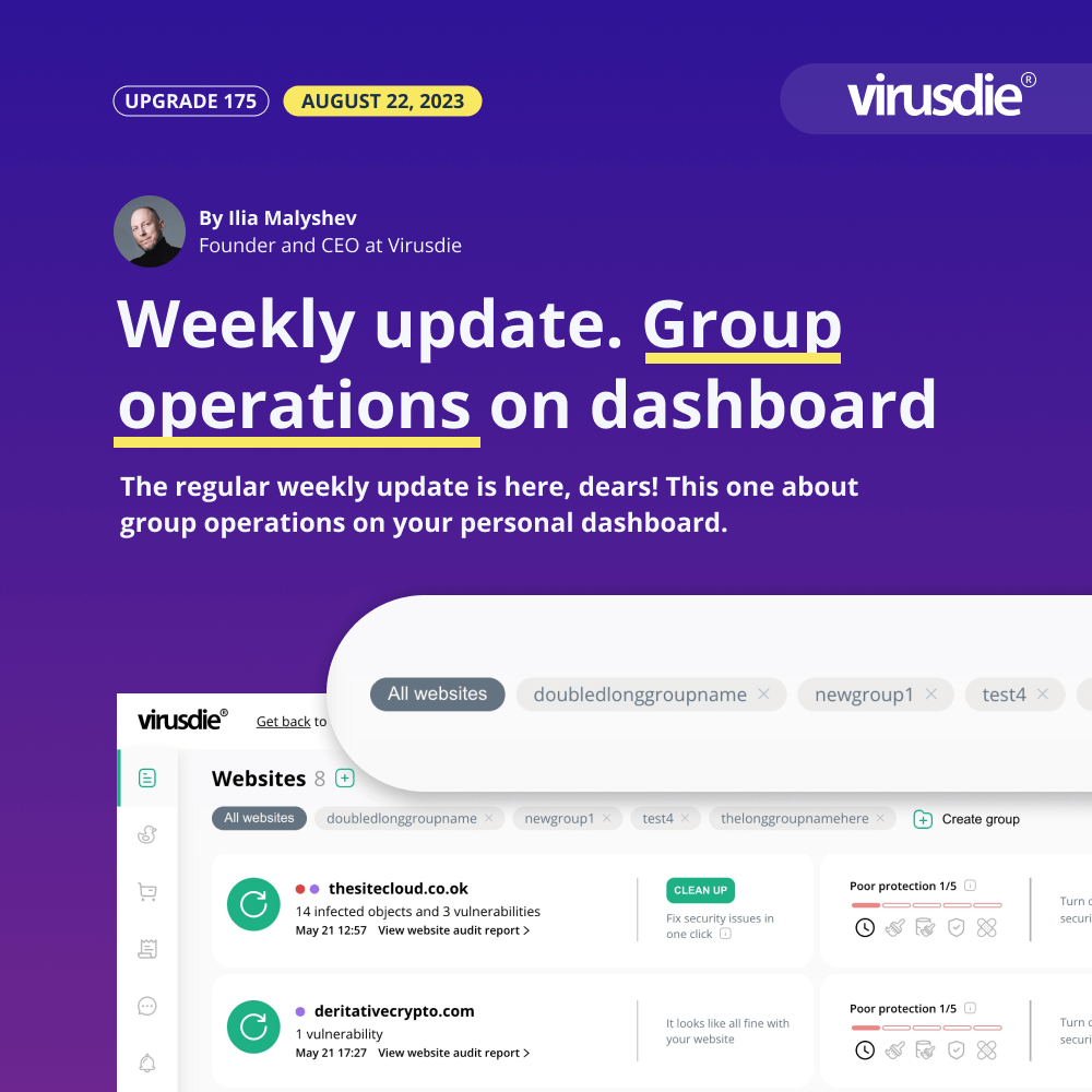 Virusdie group operations on dashboard
