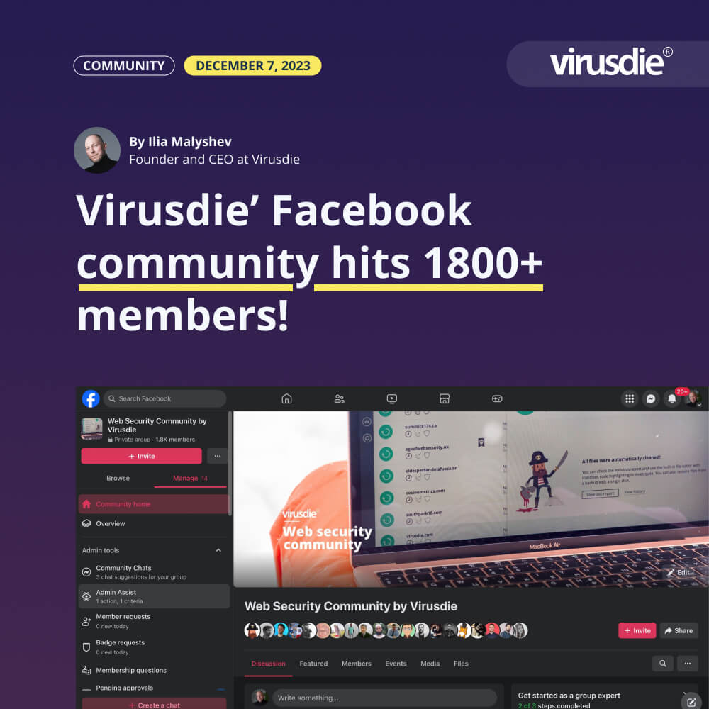 vrusdie facebook website security community hits 1800 members