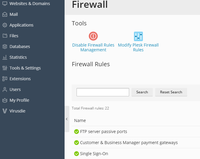 Virusdie plesk firewall 3